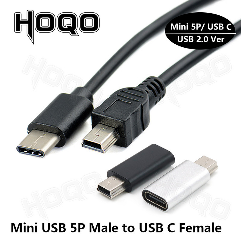 USB C – Mini USB 2.0 C típusú adapter aljzatból Mini USB dugaszba konvertáló csatlakozó GoPro MP3 lejátszókhoz Dash Cam digitális fényképezőgép GPS