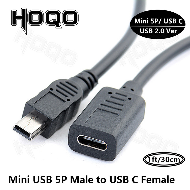 USB C – Mini USB 2.0 C típusú adapter aljzatból Mini USB dugaszba konvertáló csatlakozó GoPro MP3 lejátszókhoz Dash Cam digitális fényképezőgép GPS