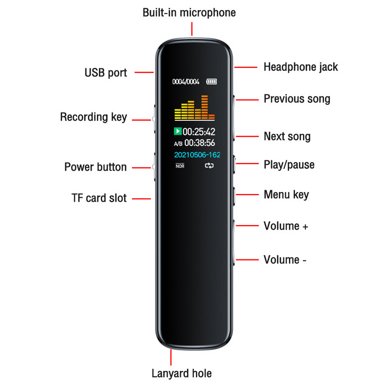 8G digitalni snimač s glasovnom aktivacijom, inteligentno smanjenje buke, diktafon, MP3 player na daljinu, WAV snimanje, snimanje sastanaka