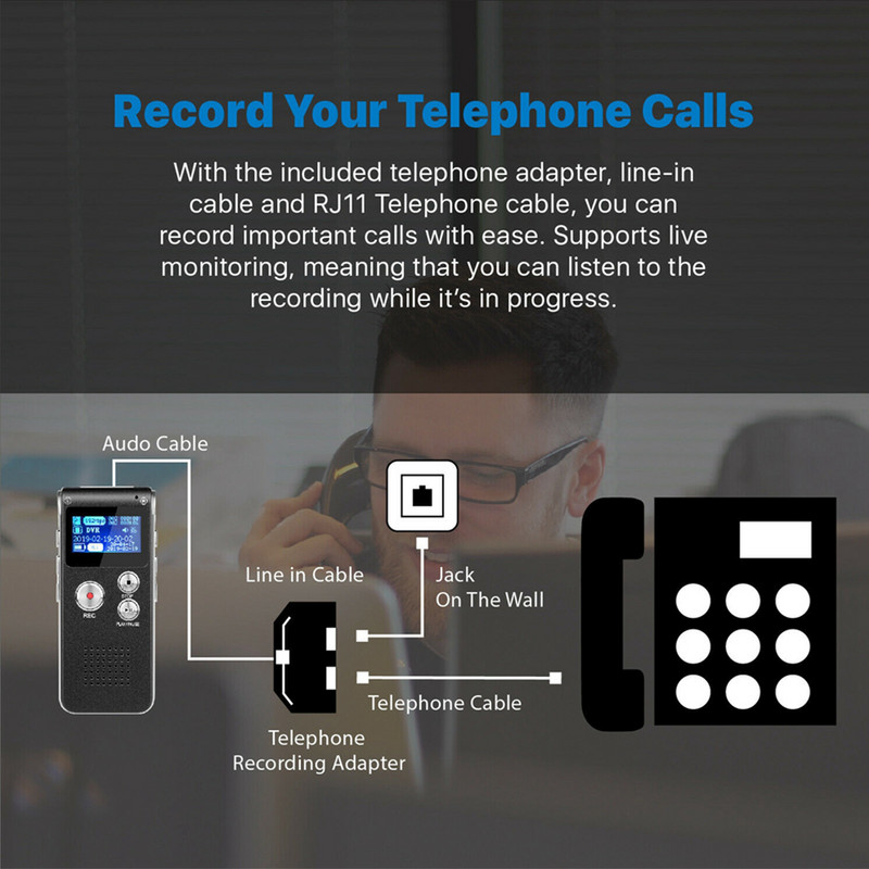Digitalni diktafon Prijenosni mini diktafon MP3 player Telefon Audio diktafon Pametno glasovno aktivirano snimanje s mikrofonom