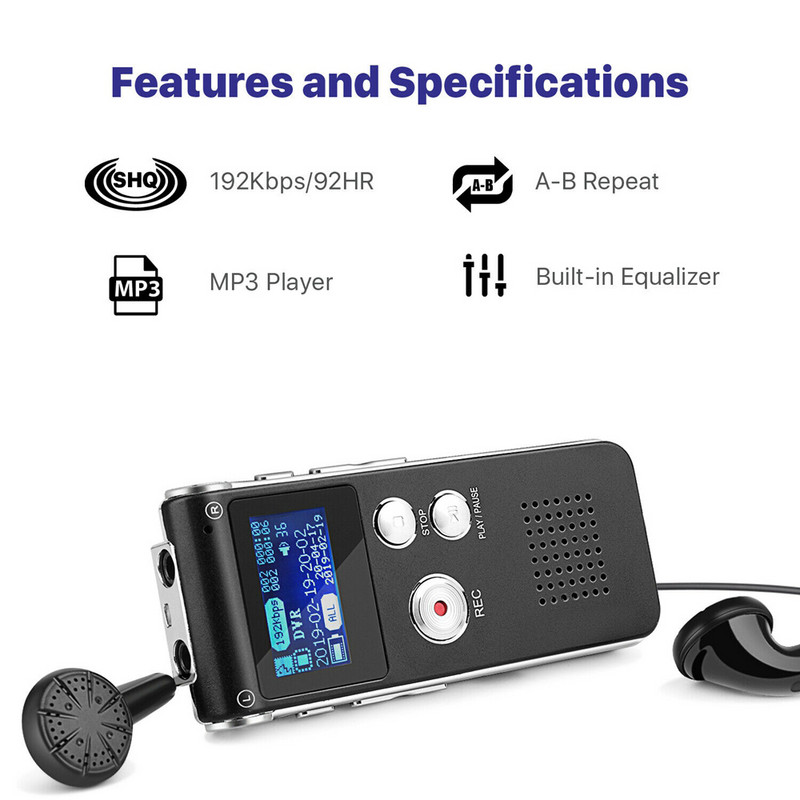 Digitalni diktafon Prijenosni mini diktafon MP3 player Telefon Audio diktafon Pametno glasovno aktivirano snimanje s mikrofonom