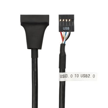 Дънна платка Вътрешен USB 2.0 9-пинов към USB 3.0 20-пинов адаптерен кабел, дънна платка USB 3.0 20-пинов конектор към USB 2.0 9-пинов мостов кабел