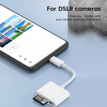 Четец на карти Elough USB тип C към SD TF USB връзка, адаптер за четец на смарт памет карти за мобилен телефон Macbook, Samsung, Huawei