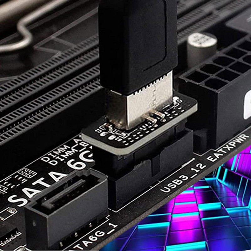 USB E tipa priekšējā paneļa adapteris, kas savienots ar USB 3.0 19 PIN, iekšējais vertikālais galvenes sadalītājs C tipa mātesplatei