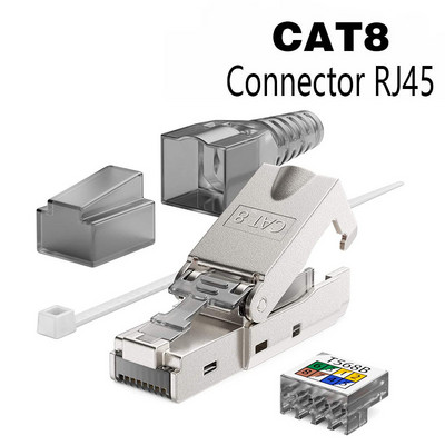 CAT8 STP RJ45 savienotājs CAT7 CAT6A Atkārtoti lietojams Ethernet gala kontaktspraudnis Ekrēts modulārais cinka sakausējuma lauka gala spraudnis