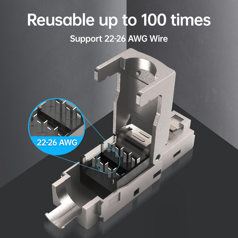 CAT8 STP RJ45 savienotājs CAT7 CAT6A Atkārtoti lietojams Ethernet gala kontaktspraudnis Ekrēts modulārais cinka sakausējuma lauka gala spraudnis