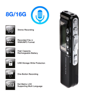 Преносим 8G диктофон USB професионален 96 часа възпроизвеждане Диктофон Цифров аудио звук Диктофон с WAV, MP3 плейър