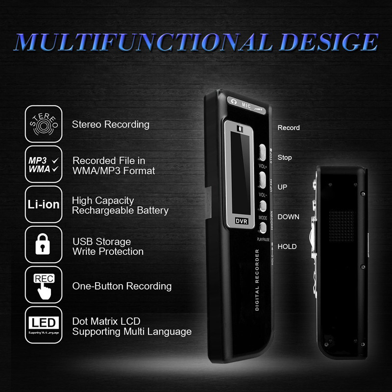 Prijenosni 8G diktafon USB profesionalni, 96 sati reprodukcije, diktafon, diktafon s digitalnim zvukom i zvukom, diktafon s WAV-om, MP3 playerom