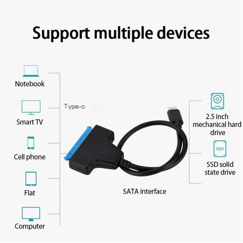 USB 3.1 USB C į SATA keitiklis USB 3.1 Type-C adapterio laidas skirtas 2,5 colio standžiajam diskui SSD SATA į C TIPO didelės spartos standžiojo disko laidą