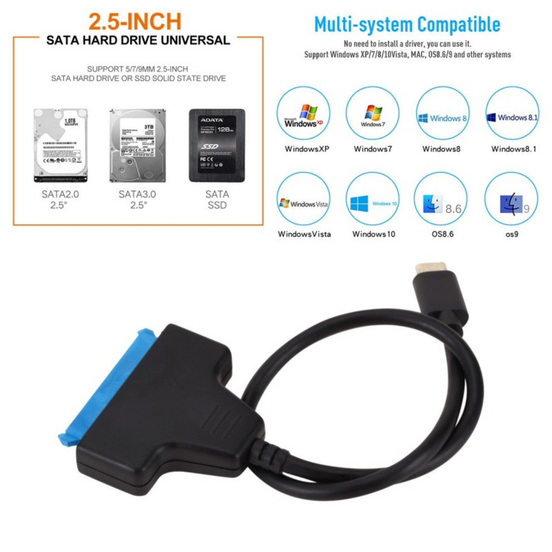 USB 3.1 USB C į SATA keitiklis USB 3.1 Type-C adapterio laidas skirtas 2,5 colio standžiajam diskui SSD SATA į C TIPO didelės spartos standžiojo disko laidą