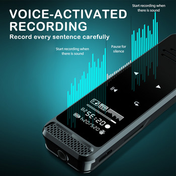 Цифров гласово активиран рекордер с високоговорител на екрана, двоен микрофон, диктофон, аудио запис, MP3 плейър, намаляване на шума, WAV запис