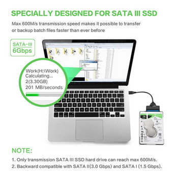 Προσαρμογέας σκληρού δίσκου με καλώδιο SATA σε USB με ένδειξη λειτουργίας για 2,5 ιντσών SSD ή HDD 5Gbps Εξωτερικός Αναγνώστης σκληρού δίσκου υψηλής ταχύτητας