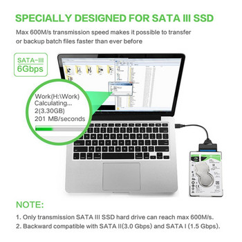 SATA към USB кабел Адаптер за твърд диск с индикатор за работа за 2,5-инчов SSD или HDD 5Gbps високоскоростен външен четец на твърд диск