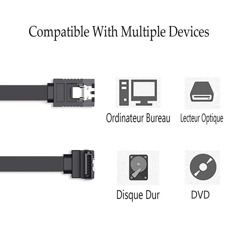 Pachet de 12 cabluri de date SATA, unghi drept de 90 de grade, cablu SATA III 6,0 Gbps, negru cu cablu SATA de blocare pentru unități HDD SSD CD DVD