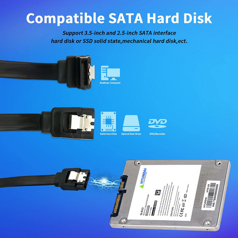 Pachet de 12 cabluri de date SATA, unghi drept de 90 de grade, cablu SATA III 6,0 Gbps, negru cu cablu SATA de blocare pentru unități HDD SSD CD DVD
