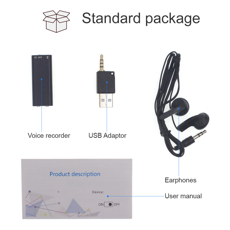 11 часа непрекъснат запис на гласов запис със звук, активиране на VOX функция MP3 плейър - аудио микро 8GB