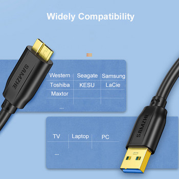 SAMZHE Външен кабел за твърд диск USB Micro B кабел HDD кабел Micro Data кабел SSD Sata кабел за твърд диск Micro B USB3.0 кабел