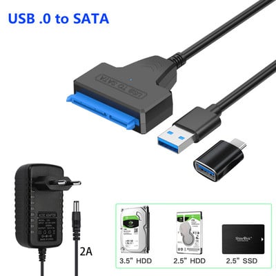 Adaptor extern de hard disk USB la SATA cu alimentare 12V 2A pentru hard disk SSD de 3,5 2,5 inchi Conector USB3.0 la SataIII cablu 22 pini