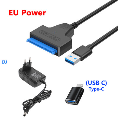 Adaptor extern de hard disk USB la SATA cu alimentare 12V 2A pentru hard disk SSD de 3,5 2,5 inchi Conector USB3.0 la SataIII cablu 22 pini