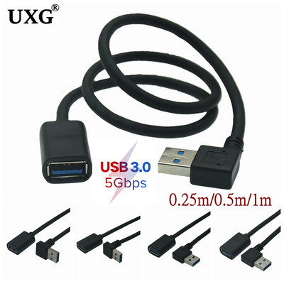1M 3FT 30cm 50CM USB 3.0 jobb bal fel le szög 90 fokos kiterjesztés 5Gbps USB 3.0 kábel dugasz-alj adapterkábel USB-kábel