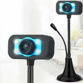 Acasă Desktop PC Cameră HD Ajustare 360° Webcam cu vedere de noapte LED Lumină de umplere Microfon pentru computer, laptop, tabletă, învățare birou