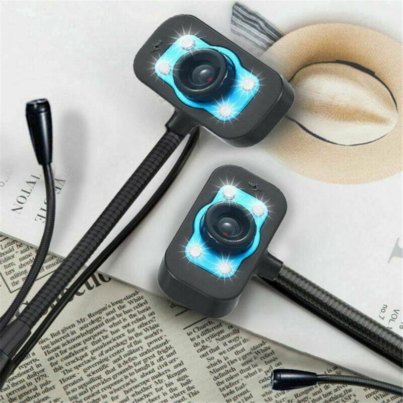 Acasă Desktop PC Cameră HD Ajustare 360° Webcam cu vedere de noapte LED Lumină de umplere Microfon pentru computer, laptop, tabletă, învățare birou