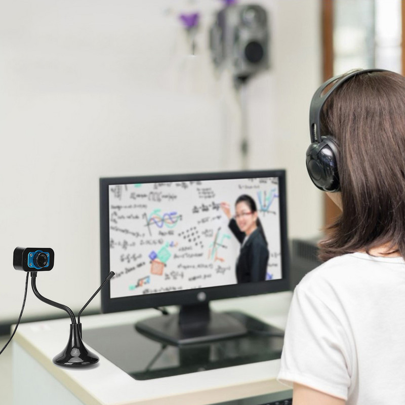 Acasă Desktop PC Cameră HD Ajustare 360° Webcam cu vedere de noapte LED Lumină de umplere Microfon pentru computer, laptop, tabletă, învățare birou