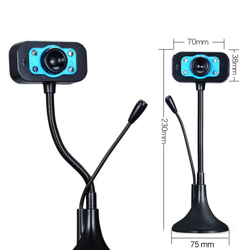 Acasă Desktop PC Cameră HD Ajustare 360° Webcam cu vedere de noapte LED Lumină de umplere Microfon pentru computer, laptop, tabletă, învățare birou