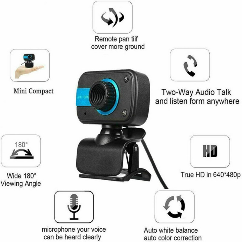 HD Webcam Mini Computer PC Web kamera ar mikrofonu, grozāmām kamerām tiešraides videozvanu konferences darbam