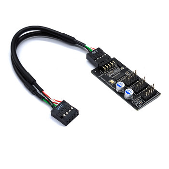 9 Pin USB Hub Splitter USB 1 to 3 USB2.0 9pin Header Board + 30/60cm Καλώδιο για ψύξη νερού για δοκιμή ταχύτητας ανεμιστήρα RGB LED
