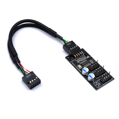 9-kontaktiline USB-jaoturi pistik USB-jaotur 1–3 USB2.0 9-kontaktiline päiseplaat + 30/60 cm vesijahutuskaabel RGB LED-i ventilaatori kiiruse testimiseks