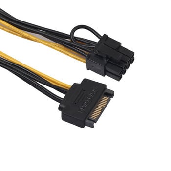 15-пинов SATA мъжки към 8-пинов (6+2) PCI-E захранващ кабел 20 см SATA кабел 15-пинов към 8-пинов кабел 18AWG Кабел за видеокарта 20J27