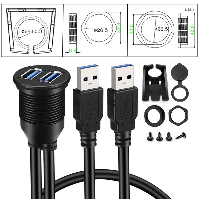 Autós műszerfalba süllyesztett USB dokkoló adapter műszerfali panel 3.0 csatlakozó dugasz-alj kábel hosszabbító kábel motoros csónakhoz