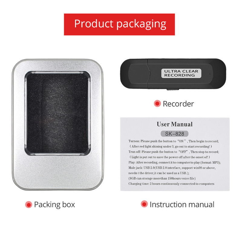 TISHRIC Professional 32GB 16GB Mini USB diktafon digitalni audio mini diktafon punjivi Gravador De Voz