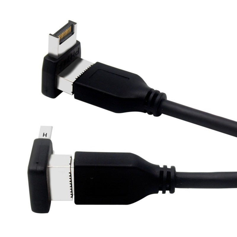 USB savienotāja adapteris USB3.0 19P/20P uz TYPE-E 90 grādu pārveidotāja adaptera korpuss priekšējais C TYPE C ligzda datora mātesplate