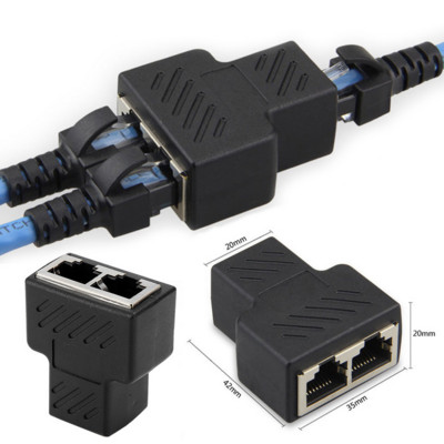 1kom crni Ethernet adapter Lan kabelski produžni razdjelnik za internetsku vezu Cat5 RJ45 razdjelnik spojnik kontakt modularni utikač