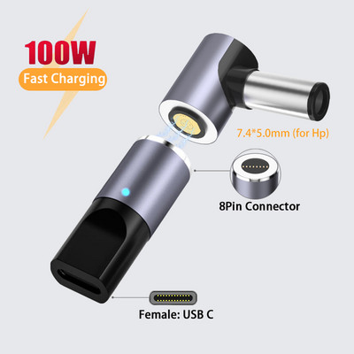 USB tip C magnetski utični konektor za brzo punjenje prijenosnog računala, adapter za napajanje, pretvarač za Asus, Hp, Dell, Lenovo, Samsung 65W 100W