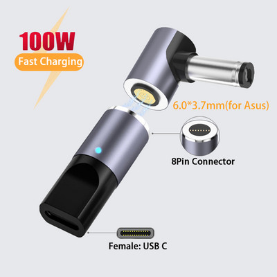USB tip C magnetski utični konektor za brzo punjenje prijenosnog računala, adapter za napajanje, pretvarač za Asus, Hp, Dell, Lenovo, Samsung 65W 100W