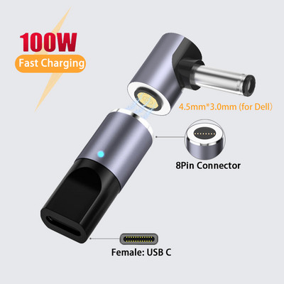 USB tip C magnetski utični konektor za brzo punjenje prijenosnog računala, adapter za napajanje, pretvarač za Asus, Hp, Dell, Lenovo, Samsung 65W 100W