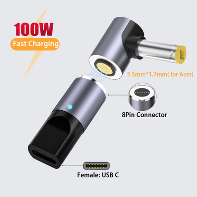USB tip C magnetski utični konektor za brzo punjenje prijenosnog računala, adapter za napajanje, pretvarač za Asus, Hp, Dell, Lenovo, Samsung 65W 100W