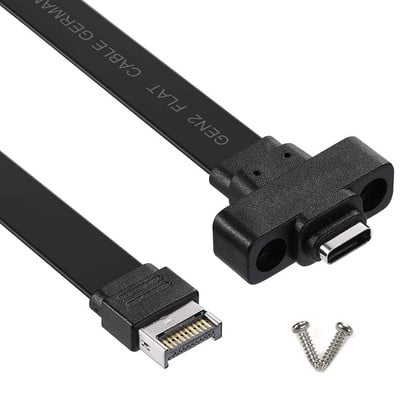 Cablu de prelungire USB 3.1 de tip E la tip C pentru panoul frontal, cablu adaptor intern Gen 2 (10 Gbit/S), cu 2 șuruburi (50 cm)