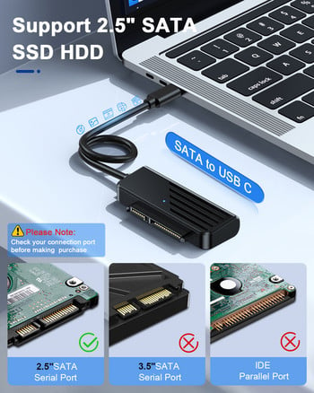 Προσαρμογέας Onelesy USB 3.0 σε SATA Σύνδεση και αναπαραγωγή 5Gbps Καλώδιο USB Τύπου C σε SATA για Προσαρμογέας σύνδεσης σκληρού δίσκου SSD HDD 2,5 ιντσών