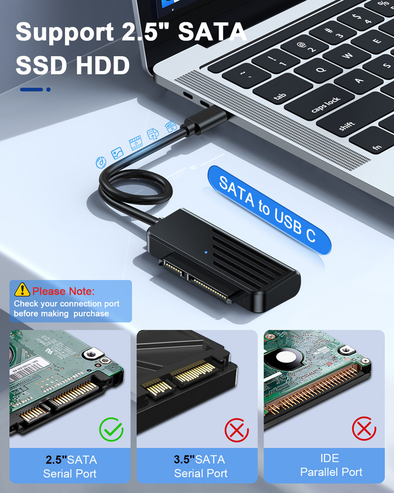 Onelesy USB 3.0 uz SATA adapteri Plug and Play 5Gbps USB Type C uz SATA kabelis 2,5 collu HDD SSD cietā diska savienotāja adapterim