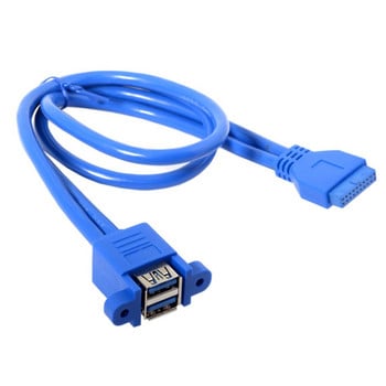 Подреждащ се USB 3.0 тип женски панел към дънна платка 20-пинов заглавен кабел Двойни портове 25 см/50 см кабел