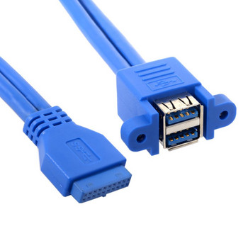 Подреждащ се USB 3.0 тип женски панел към дънна платка 20-пинов заглавен кабел Двойни портове 25 см/50 см кабел