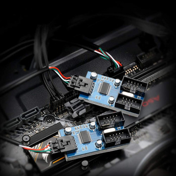 OULLX Μητρική πλακέτα USB 9Pin Διαχωριστής κεφαλίδας επέκτασης καλωδίου 1 έως 2 Προσαρμογέας 9 ακίδων 1 έως 4 υποδοχές USB HUB