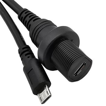 Micro USB водоустойчив кабел, Micro-USB 2.0 5pin IP 67 MicroUSB женски панел за монтиране на водоустойчив конектор Удължителен кабел 0,3 м 1 м