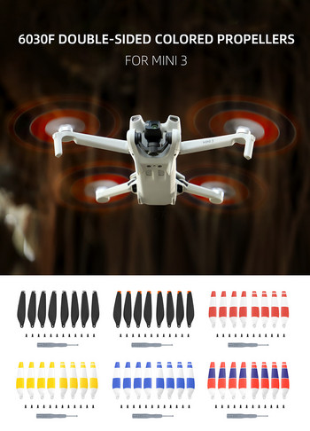 Έλικας 8 τμχ για Mini 3 Quick-Release 6030F Propeller διπλής όψης πολύχρωμες λεπίδες στήριξης Drone για αξεσουάρ DJI Mini 3 Drone