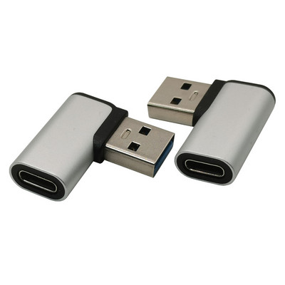 Προσαρμογέας USB 3.0 Δεξιά γωνία σε Θηλυκή υποδοχή τύπου C USB3.0 Προσαρμογέας κράματος 90 μοιρών Αριστερό & Δεξί Μαύρο Ασημί