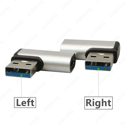Adaptor USB 3.0 unghi drept la conector tip C mamă USB3.0 90 de grade Adaptor din aliaj stânga-dreapta Negru Argintiu